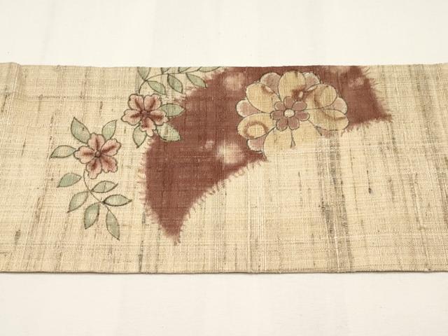 平和屋着物*夏物 九寸名古屋帯 手描き 紬地 枝花文 逸品 CABJ5892tx