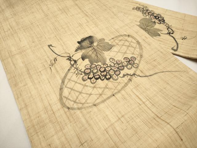平和屋着物*夏物 九寸名古屋 手描き 葡萄蔦の葉文 麻 逸品 CABJ5894tx