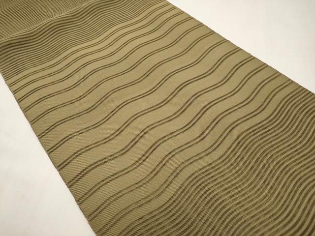 平和屋着物*夏物 八寸名古屋帯 絽綴れ よろけ縞 油色 正絹 逸品 CABJ5907tx
