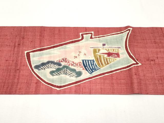 平和屋着物*夏物 九寸名古屋帯 型染め 紬地 帆掛け船 正絹 逸品 CABJ5924tx