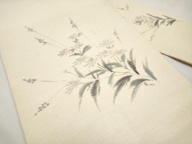 平和屋着物*夏物 九寸名古屋帯 手描き 草花文 正絹 逸品 CABJ5932tx
