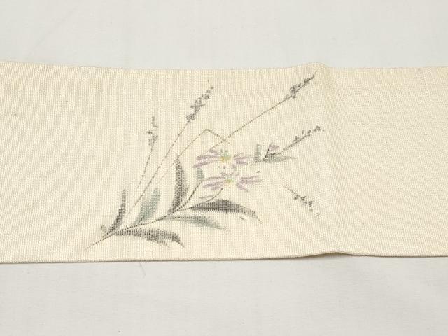 平和屋着物*夏物 九寸名古屋帯 手描き 草花文 正絹 逸品 CABJ5932tx