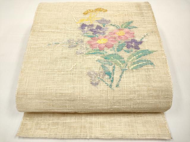 平和屋着物*夏物 八寸名古屋帯 秋草文 正絹 逸品 CABJ5952tx