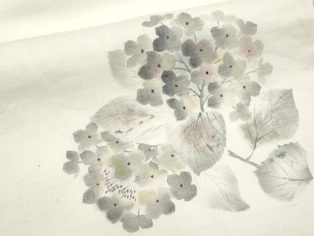 平和屋着物*夏物 九寸名古屋帯 手描き 紫陽花 麻 逸品 CABJ5959tx