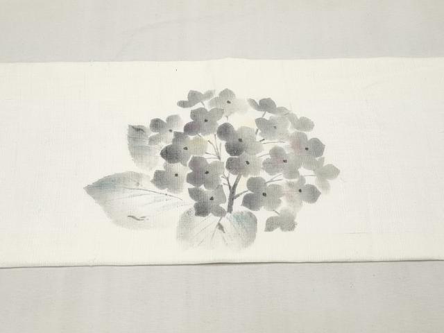 平和屋着物*夏物 九寸名古屋帯 手描き 紫陽花 麻 逸品 CABJ5959tx