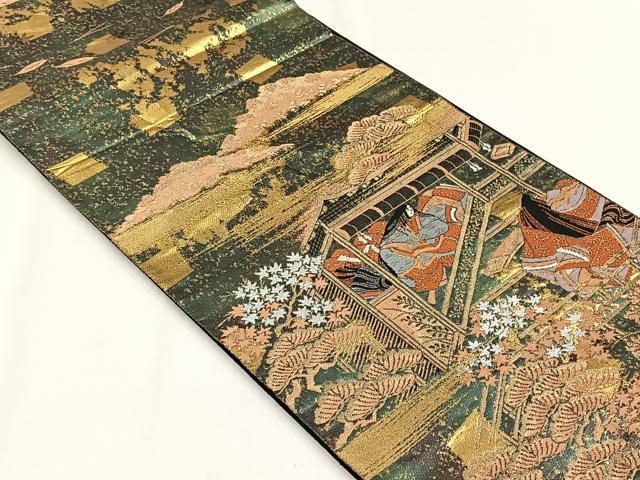 平和屋着物◎西陣 服部織物謹製 太鼓柄袋帯 平安絵巻文様 金銀糸 引箔 正絹 逸品 CABJ6003yk