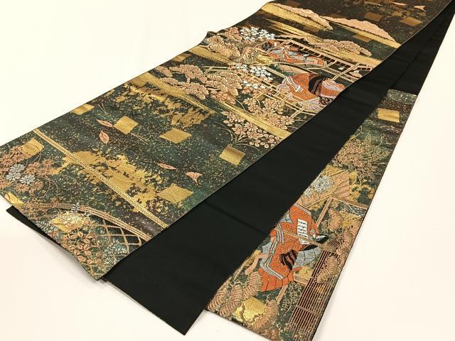 平和屋着物◎西陣 服部織物謹製 太鼓柄袋帯 平安絵巻文様 金銀糸 引箔 正絹 逸品 CABJ6003yk