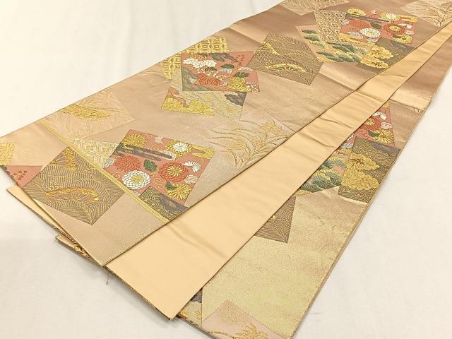 平和屋着物◎六通柄袋帯 唐織 色紙重ね草花文 金糸 正絹 逸品 CABJ6004yk