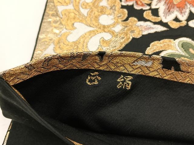 平和屋着物◎六通柄袋帯 更紗花文 黒地 金銀糸 正絹 逸品 CABJ6010yk