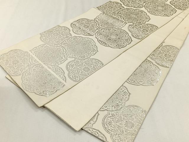 平和屋着物◎六通柄 本袋帯 手織錦 正倉院花文 純銀箔 正絹 逸品 CABJ6013yk