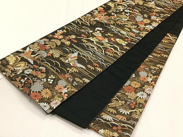 平和屋着物◎六通柄袋帯 唐織 飛鶴草花文 金糸 正絹 逸品 CABJ6015yk