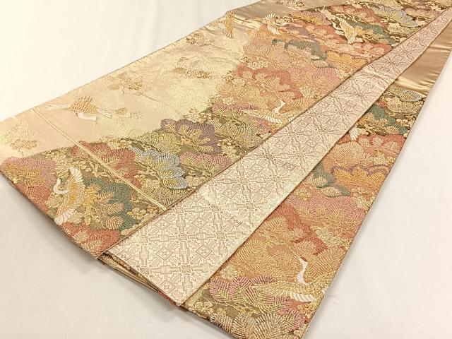 平和屋着物◎六通柄袋帯 飛鶴草花文 金糸 正絹 逸品 CABJ6016yk