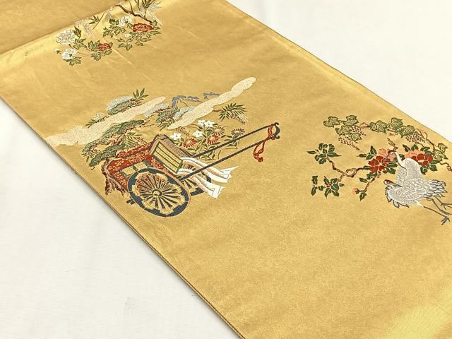 平和屋着物◎六通柄袋帯 唐織 御所車花文 金糸 正絹 逸品 CABJ6017yk