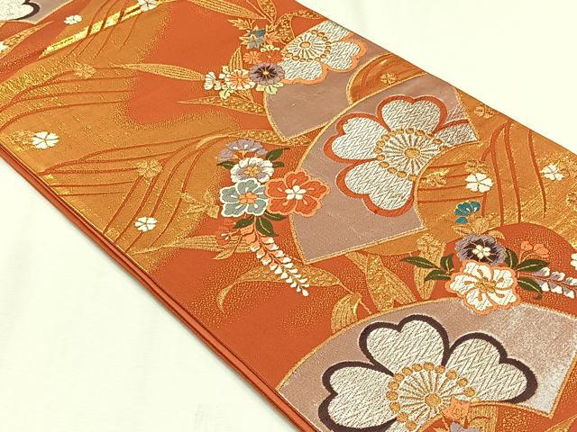 平和屋着物◎六通柄袋帯 唐織 地紙草花文 金銀糸 正絹 逸品 CABJ6020yk