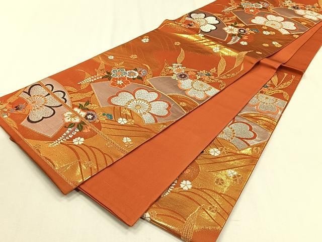 平和屋着物◎六通柄袋帯 唐織 地紙草花文 金銀糸 正絹 逸品 CABJ6020yk