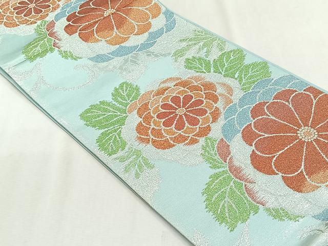 平和屋着物◎六通柄袋帯 花唐草文 銀糸 正絹 逸品 CABJ6021yk