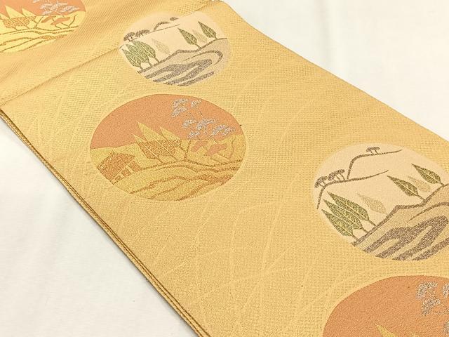 平和屋着物◎六通柄袋帯 風景丸文 金銀糸 正絹 逸品 未使用 CABJ6023yk
