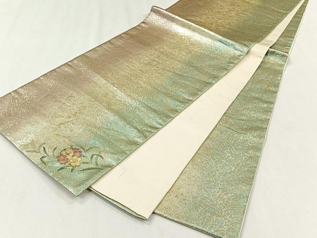 平和屋着物◎全通柄袋帯 螺鈿 霞文 ワンポイント 枝花文 金糸 正絹 逸品 CABJ6034yk