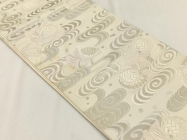 平和屋着物◎六通柄袋帯 流水鴛鴦文 銀糸 正絹 逸品 CABJ6043yk
