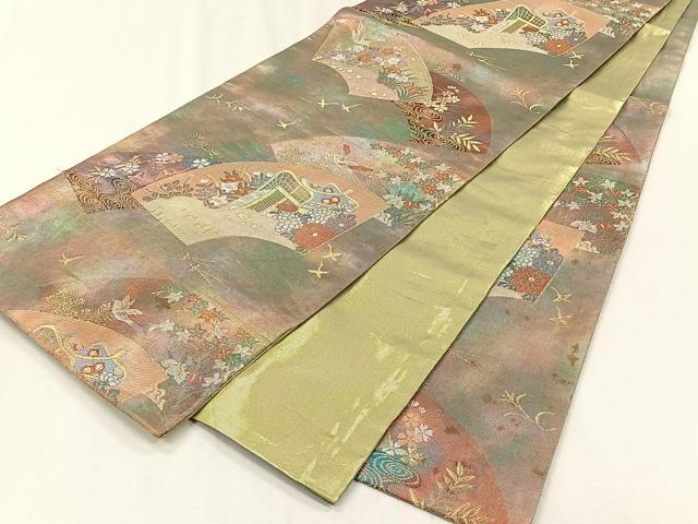 平和屋着物◎本佐賀錦 六通柄袋帯 地紙花鳥文 経柄箔 正絹 逸品 CABJ6045yk