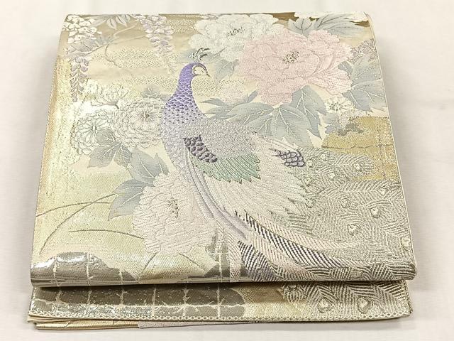 平和屋着物◎六通柄袋帯 孔雀花文 金銀糸 正絹 逸品 CABJ6046yk