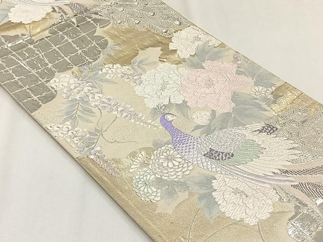 平和屋着物◎六通柄袋帯 孔雀花文 金銀糸 正絹 逸品 CABJ6046yk