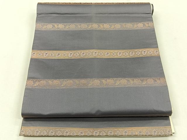 平和屋着物◎両面 六通柄 京袋帯 横段花唐草文 金糸 正絹 逸品 CABJ6048yk