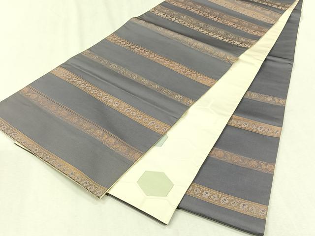 平和屋着物◎両面 六通柄 京袋帯 横段花唐草文 金糸 正絹 逸品 CABJ6048yk