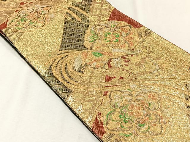 平和屋着物◎六通柄袋帯 平成王朝文 金糸 正絹 逸品 CABJ6049yk