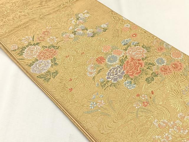 平和屋着物◎六通柄袋帯 草花文 金糸 正絹 逸品 CABJ6050yk