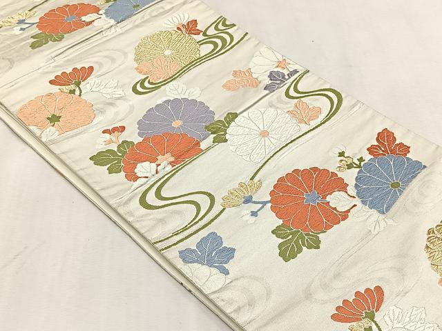 平和屋着物◎六通柄袋帯 唐織 能衣菊花流水文 金糸 正絹 逸品 CABJ6056yk