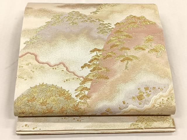 平和屋着物◎六通柄袋帯 遠山草木文 金糸 正絹 逸品 CABJ6058yk