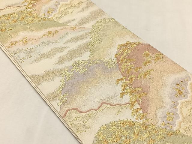 平和屋着物◎六通柄袋帯 遠山草木文 金糸 正絹 逸品 CABJ6058yk