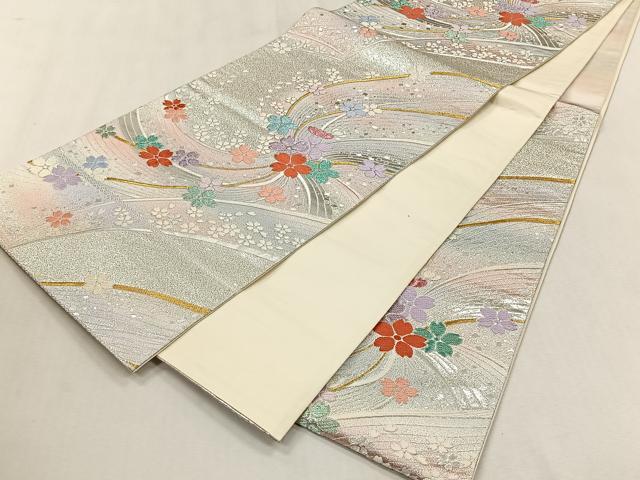 平和屋着物◎六通柄袋帯 舞桜文 金銀糸 正絹 逸品 CABJ6059yk