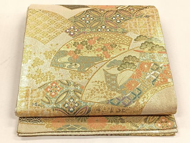 平和屋着物◎佐賀錦 六通柄袋帯 地紙重ね草花文 金糸 正絹 逸品 CABJ6067yk