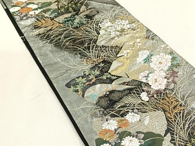 平和屋着物◎六通柄袋帯 唐織 銀白風流 金銀糸 正絹 逸品 CABJ6071yk