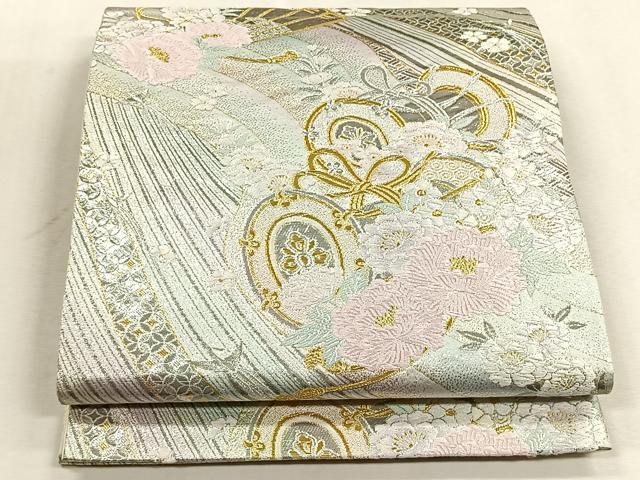 平和屋着物◎六通柄袋帯 鼓花文 プラチナ箔 正絹 逸品 CABJ6073yk
