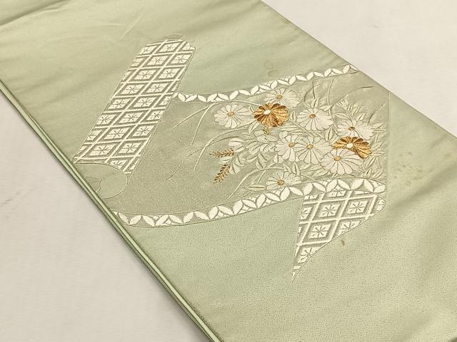 平和屋着物◎太鼓柄袋帯 総刺繍 蒔絵菊文 金糸 正絹 逸品 CABJ6075yk
