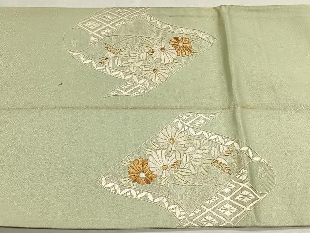 平和屋着物◎太鼓柄袋帯 総刺繍 蒔絵菊文 金糸 正絹 逸品 CABJ6075yk