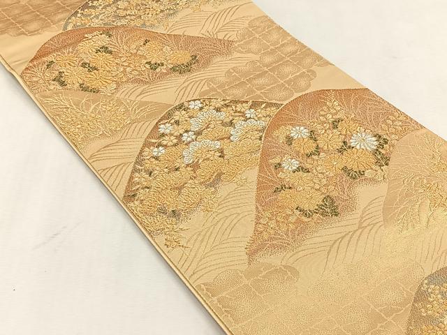 平和屋着物◎六通柄袋帯 遠山草花文 金銀糸 正絹 逸品 CABJ6091yk