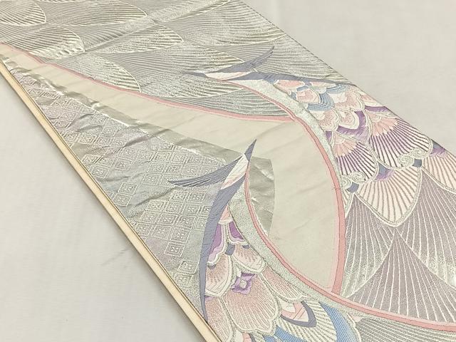 平和屋着物◎六通柄袋帯 孔雀の美 銀糸 正絹 逸品 CABJ6096yk