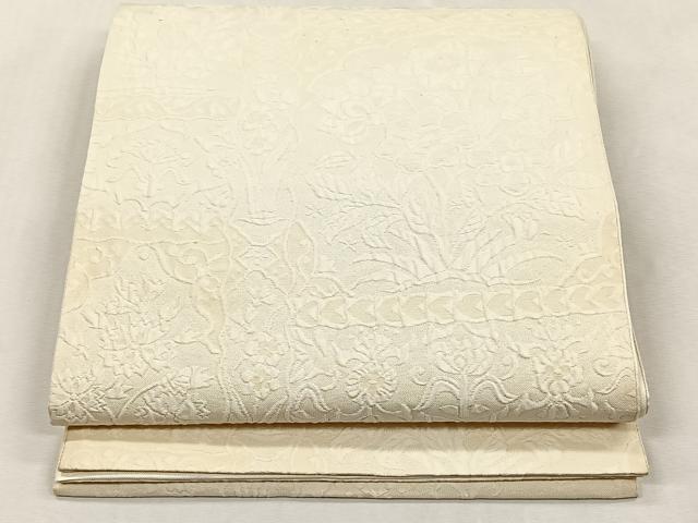 平和屋着物◎全通柄袋帯 ふくれ織 草花文 正絹 逸品 CABJ6097yk