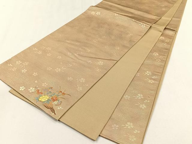 平和屋着物◎六通柄袋帯 螺鈿 舞桜文 ワンポイント 草花文 正絹 逸品 CABJ6102yk