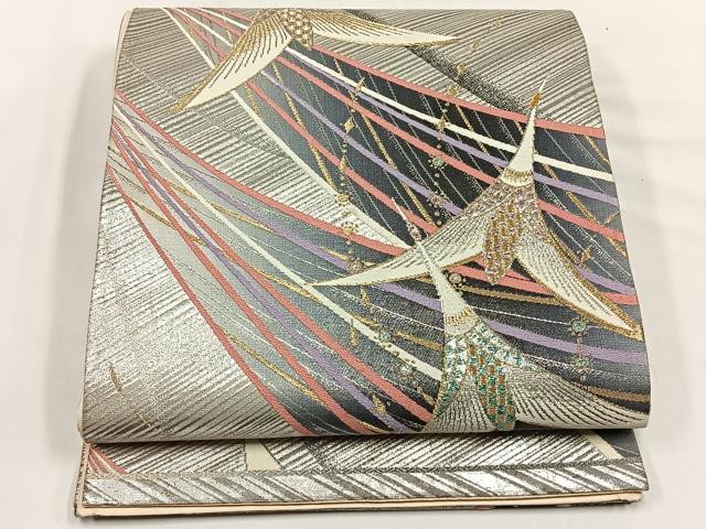 平和屋着物◎六通柄袋帯 飛鶴文 金銀糸 正絹 逸品 CABJ6112yk