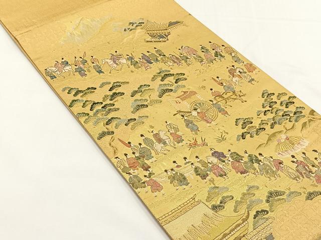 平和屋着物◎六通柄袋帯 人物風景文 金糸 正絹 逸品 CABJ6114yk