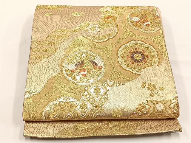 平和屋着物◎六通柄袋帯 唐織 流水鳳凰花唐草文 金糸 正絹 逸品 CABJ6116yk