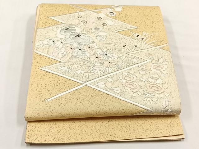 平和屋着物◎太鼓柄袋帯 総刺繍 駒刺繍 花車文 金糸 正絹 逸品 CABJ6120yk