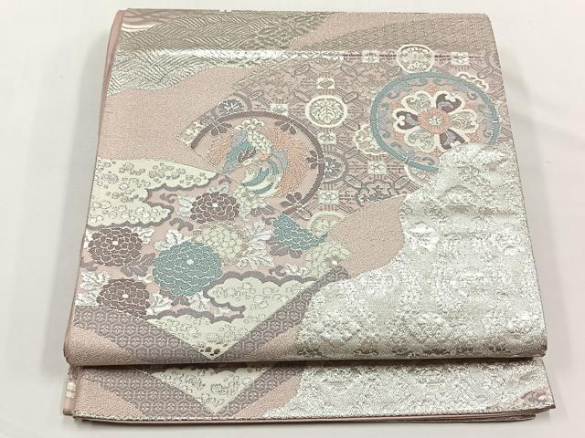 平和屋着物◎六通柄袋帯 地紙鳳凰草花文 銀糸 正絹 逸品 CABJ6121yk