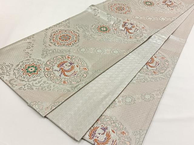 平和屋着物◎六通柄袋帯 正倉院鳳凰花唐草文 銀糸 正絹 逸品 CABJ6124yk