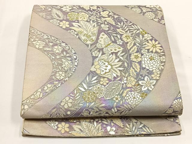 平和屋着物◎六通柄袋帯 花蝶唐草文 金銀糸 正絹 逸品 CABJ6130yk